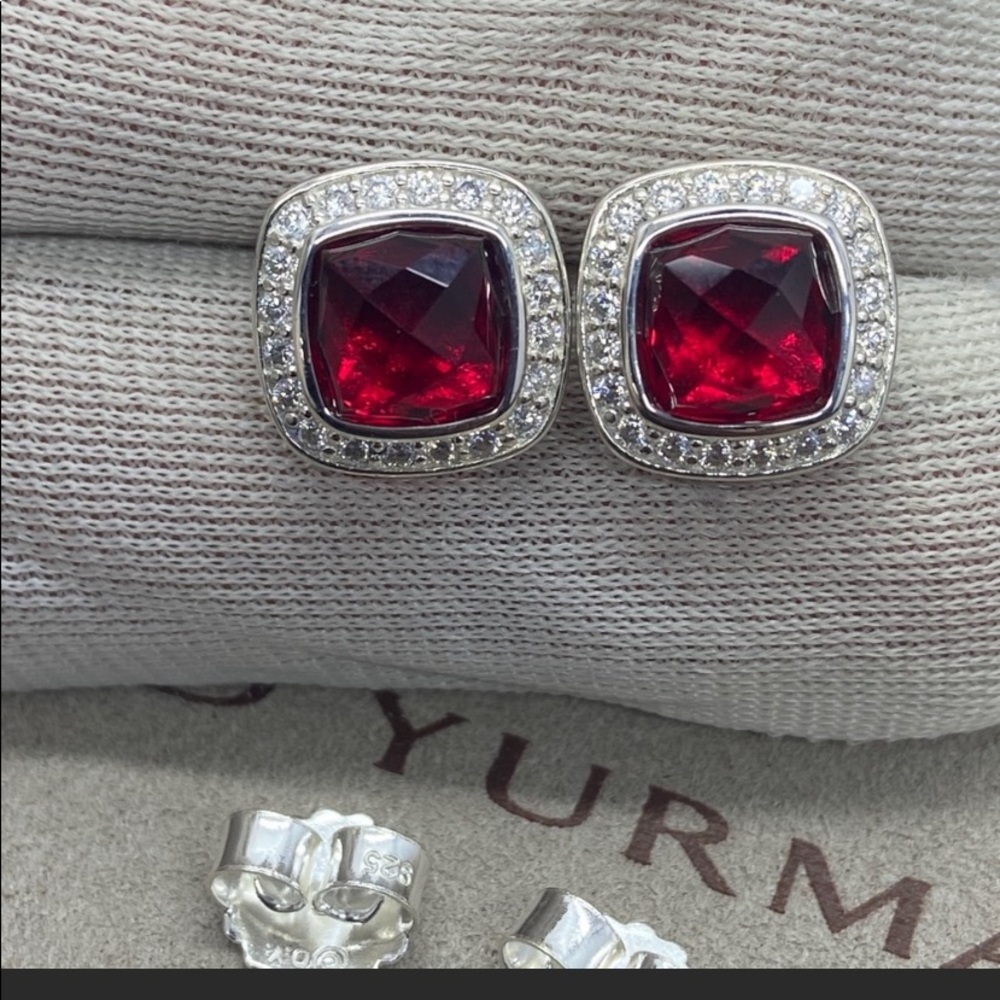 David Yurman Diamond Garnet Earrings 7 mm